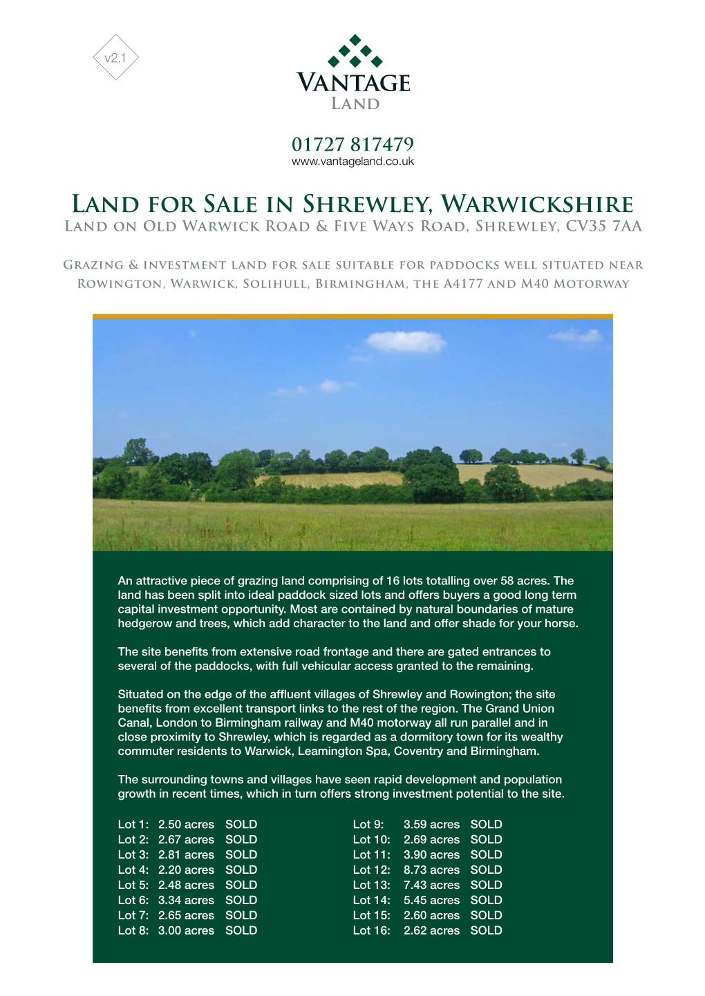 Land for Sale in Shrewley, Warwickshire Land on Old Warwick Road & Five Ways Road, Shrewley, CV35 7AA