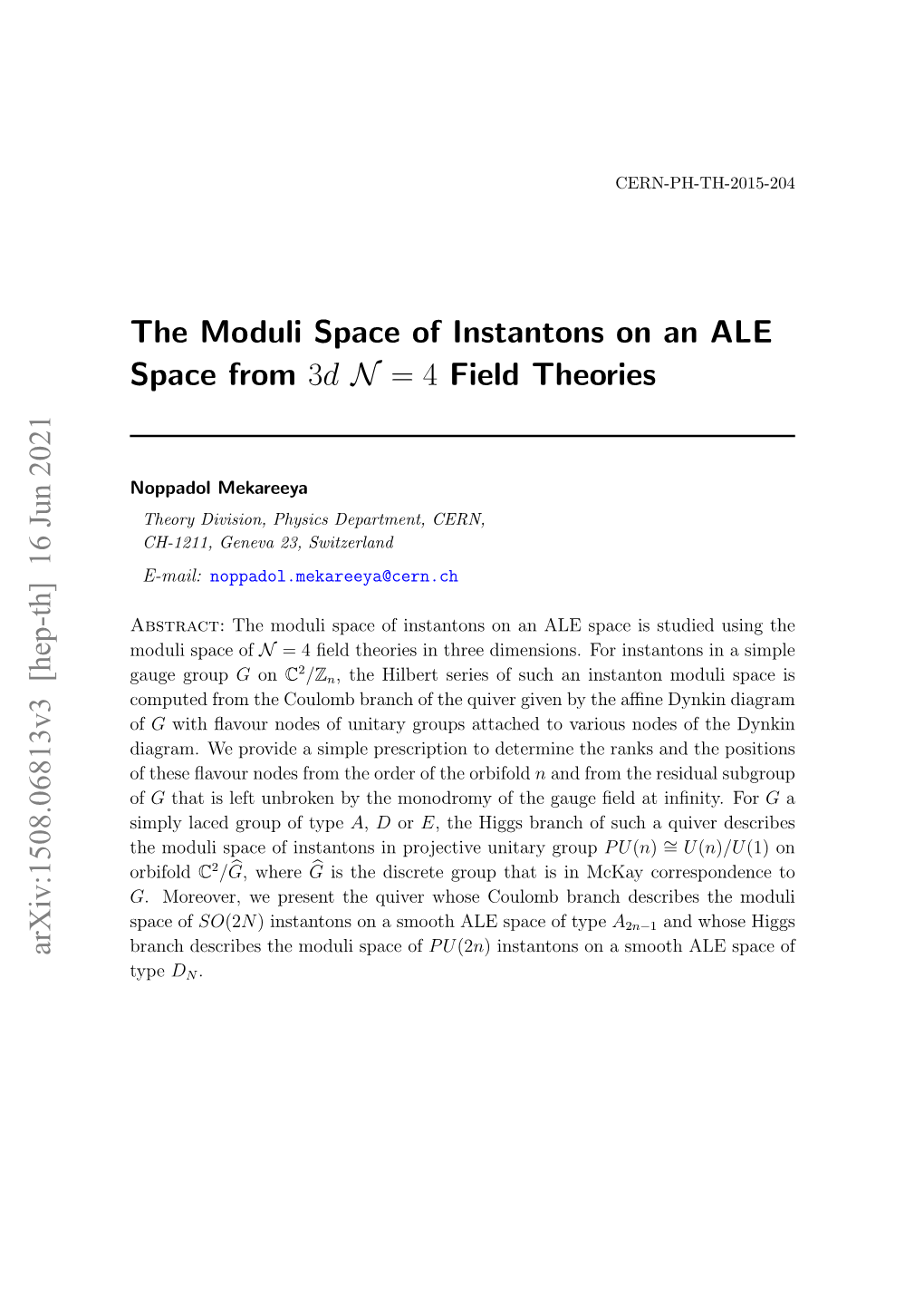 The Moduli Space of Instantons on an ALE Space from 3D N = 4 Field Theories
