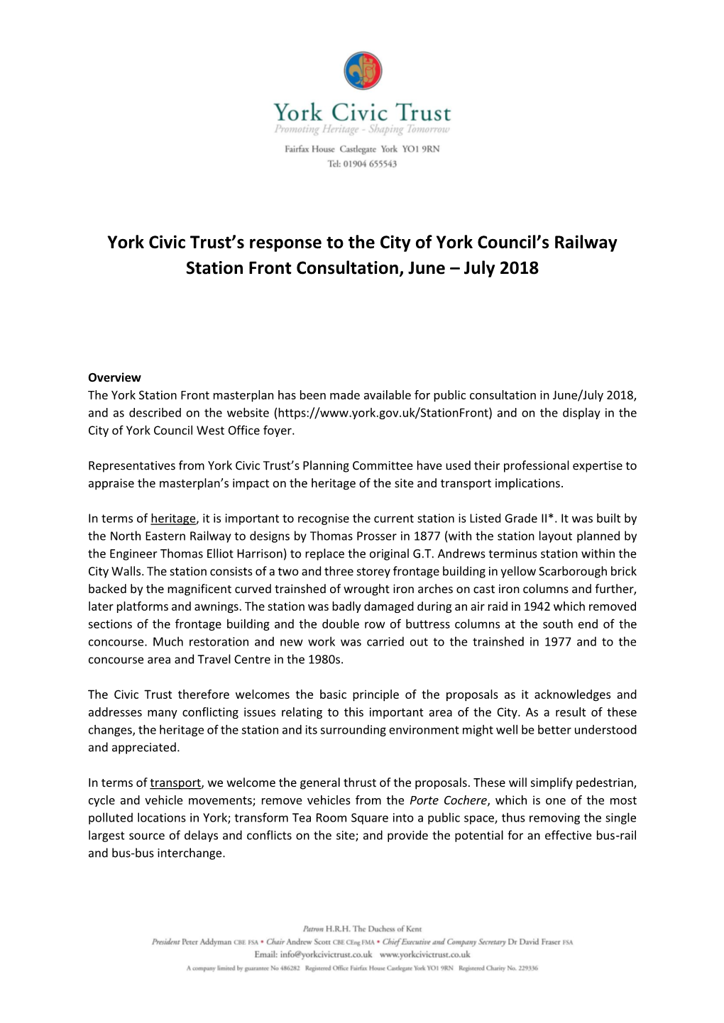 York Civic Trust's Response to the City of York Council's Railway Station