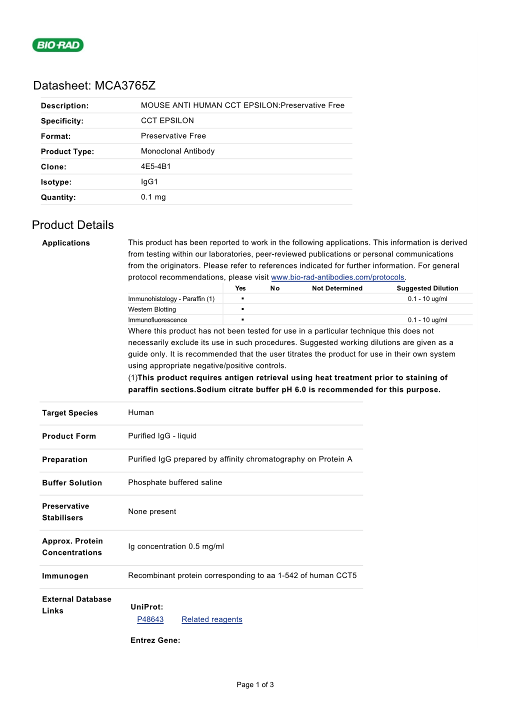 Datasheet: MCA3765Z Product Details