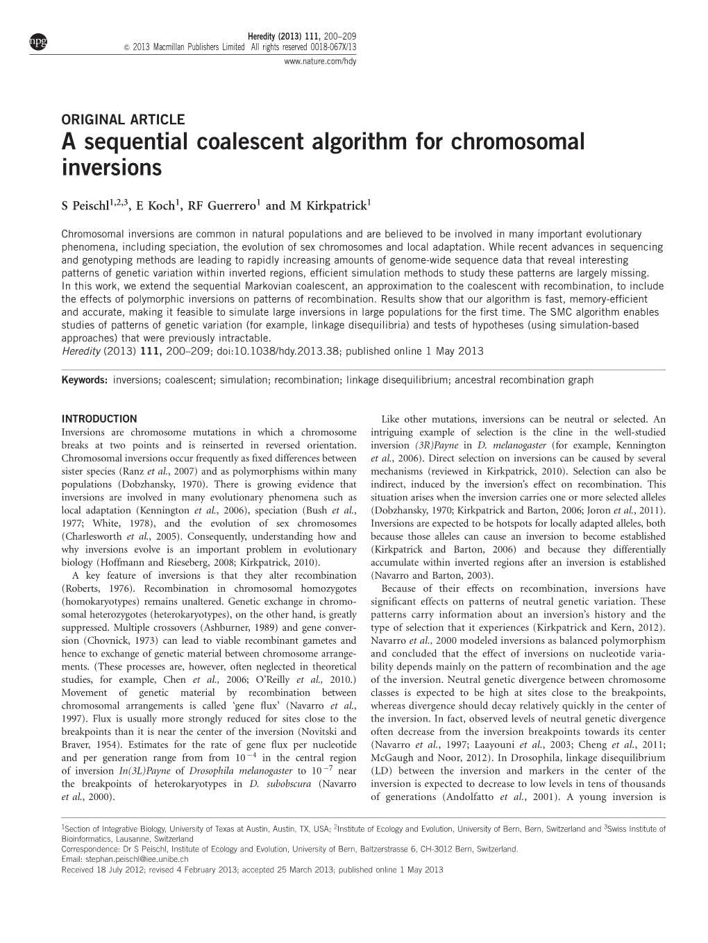 A Sequential Coalescent Algorithm for Chromosomal Inversions