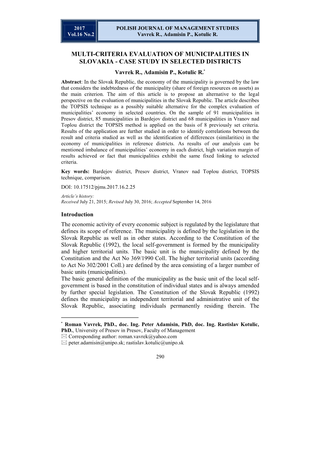 Multi-Criteria Evaluation of Municipalities in Slovakia