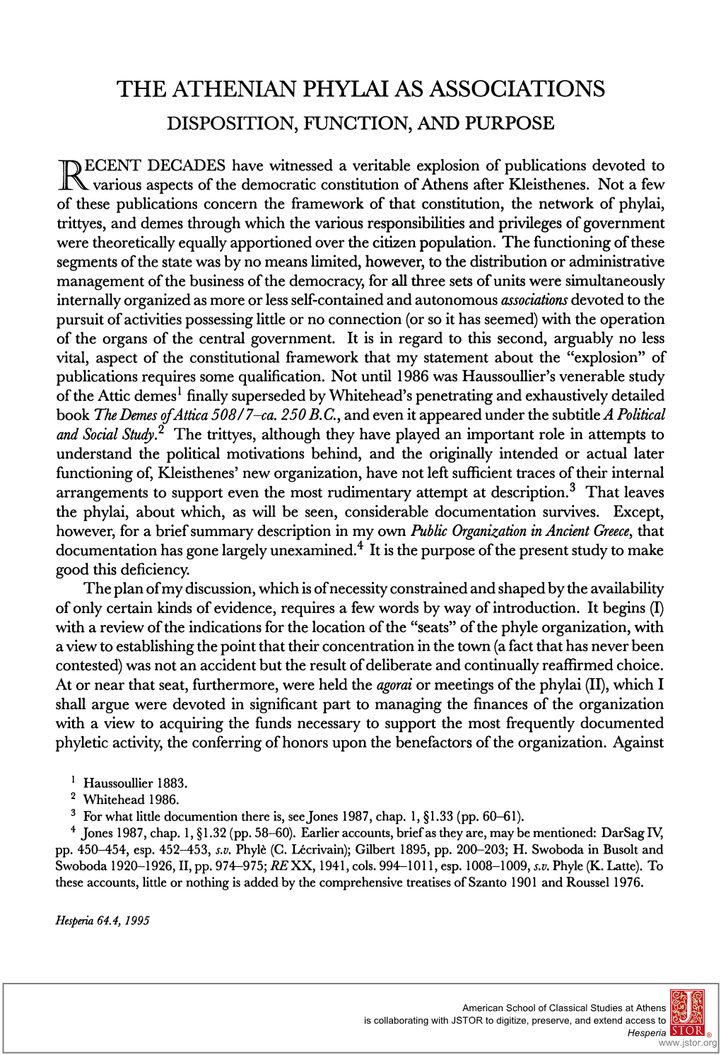 The Athenian Phylai As Associations Disposition, Function, and Purpose