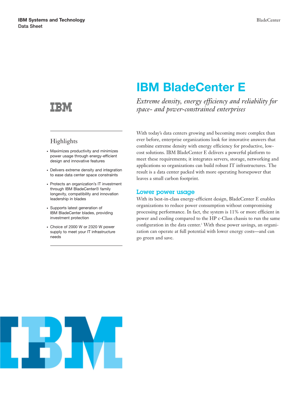 IBM Bladecenter E Chassis at a Glance