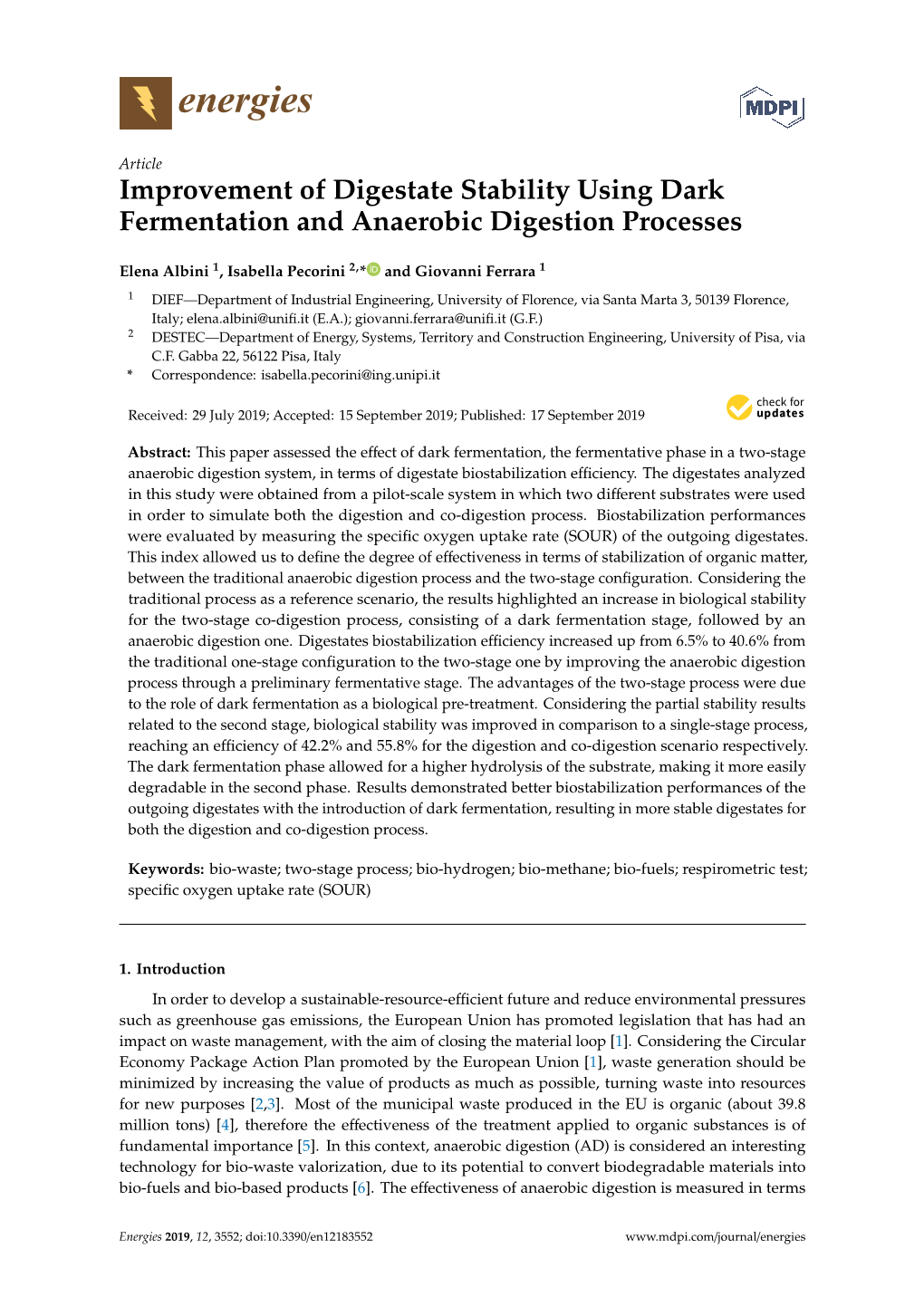 Improvement of Digestate Stability Using Dark Fermentation and Anaerobic Digestion Processes