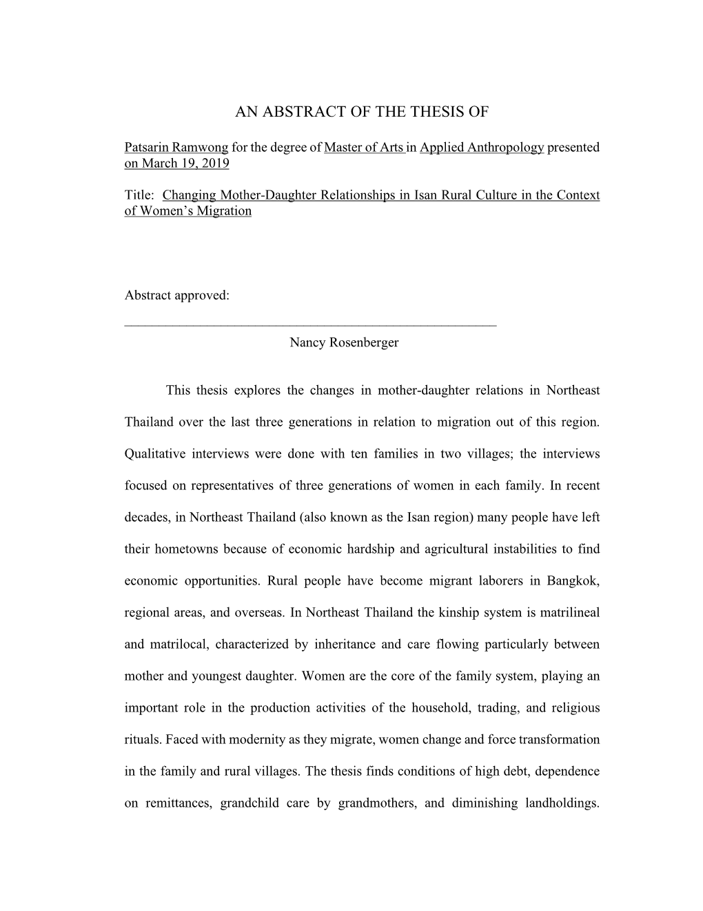 An Abstract of the Thesis Of