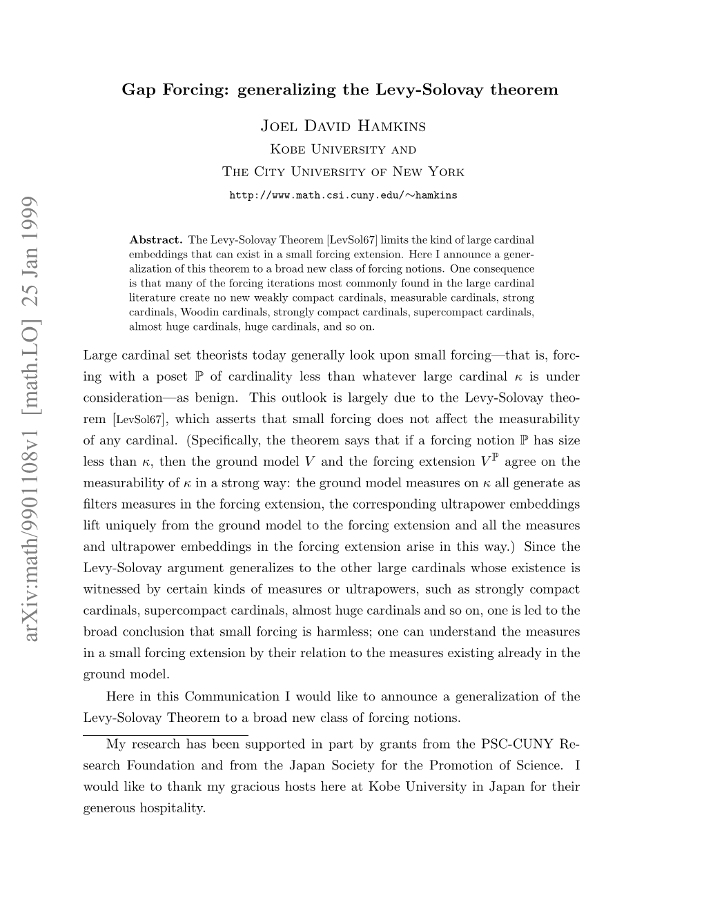 Arxiv:Math/9901108V1 [Math.LO] 25 Jan 1999 Osdrto—Sbng.Ti Ulo Slreydet the to Due Largely Is [ Outlook Rem This Benign