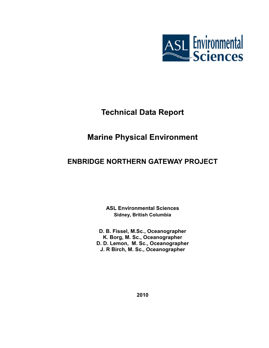 Technical Data Report Marine Physical Environment