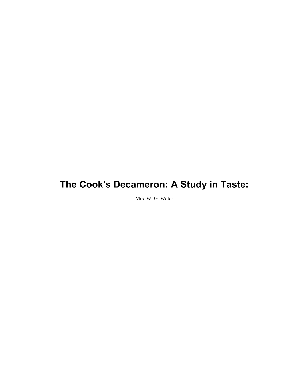 The Cook's Decameron: a Study in Taste