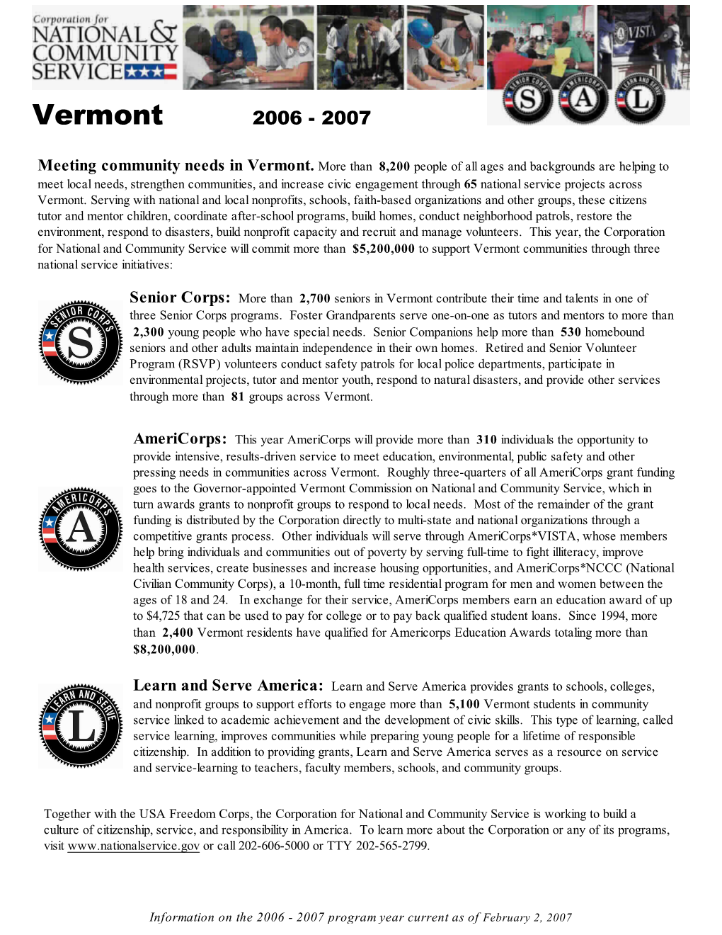 Vermont 2006 - 2007