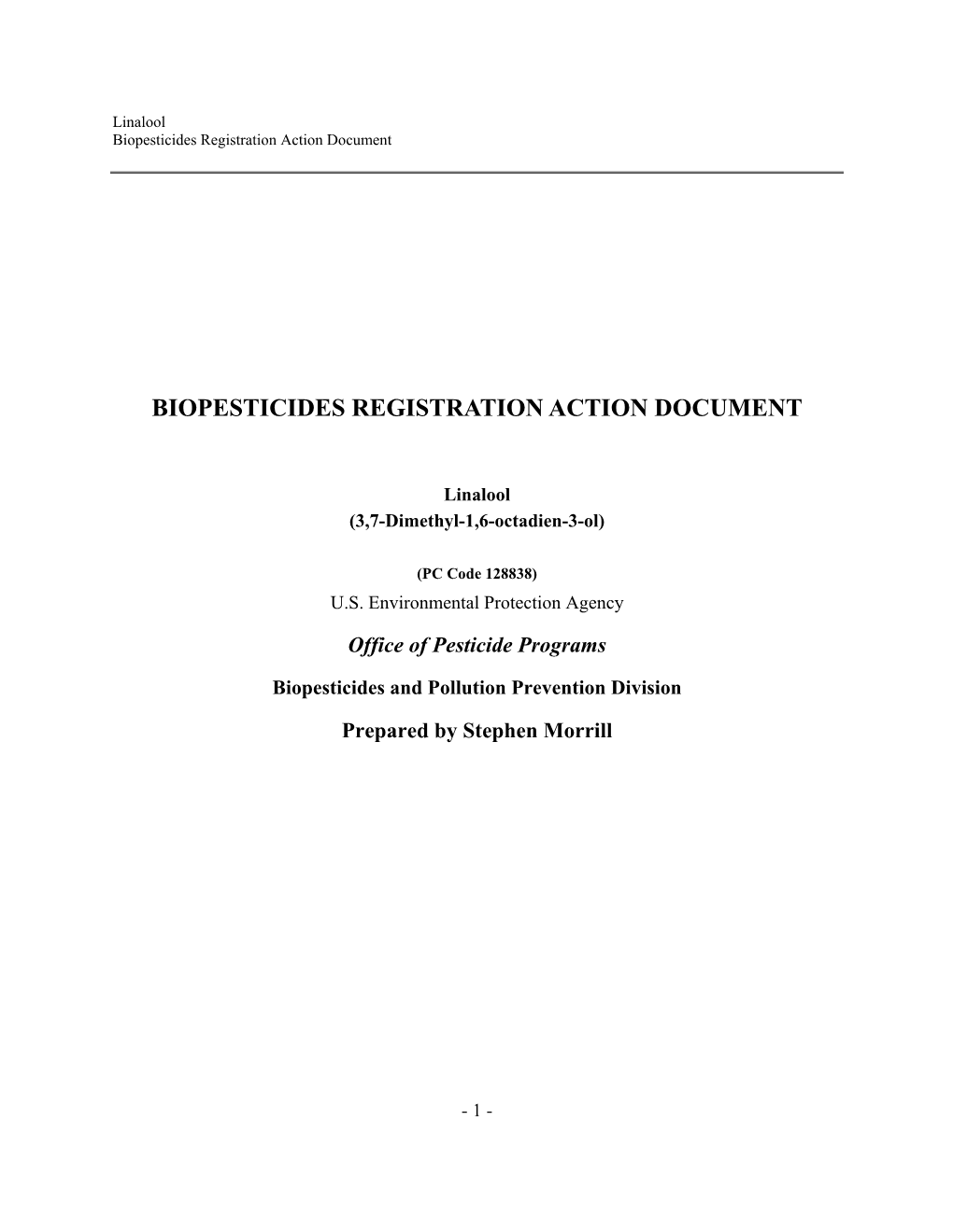 Technical Document for Linalool (3,7-Dimethyl-1,6-Octadien-3-Ol