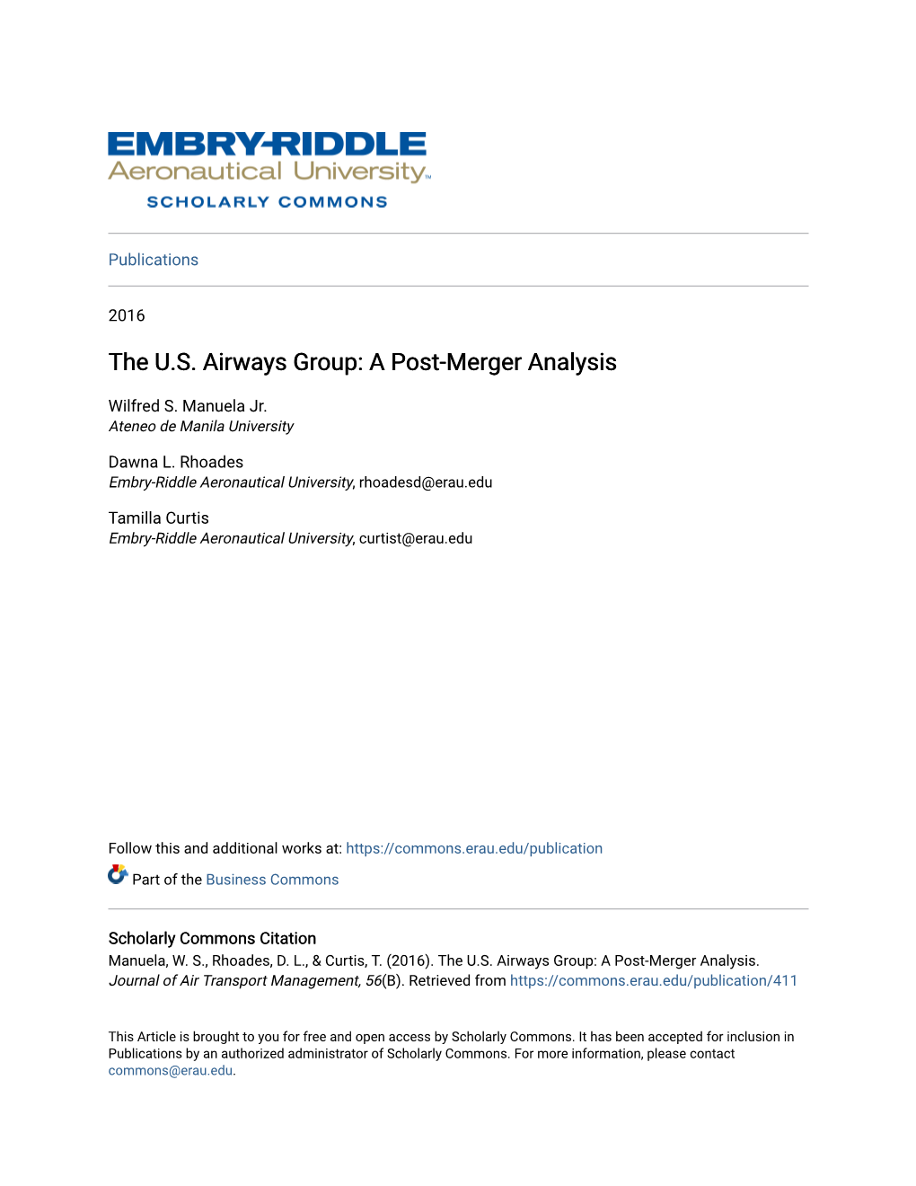 The U.S. Airways Group: a Post-Merger Analysis