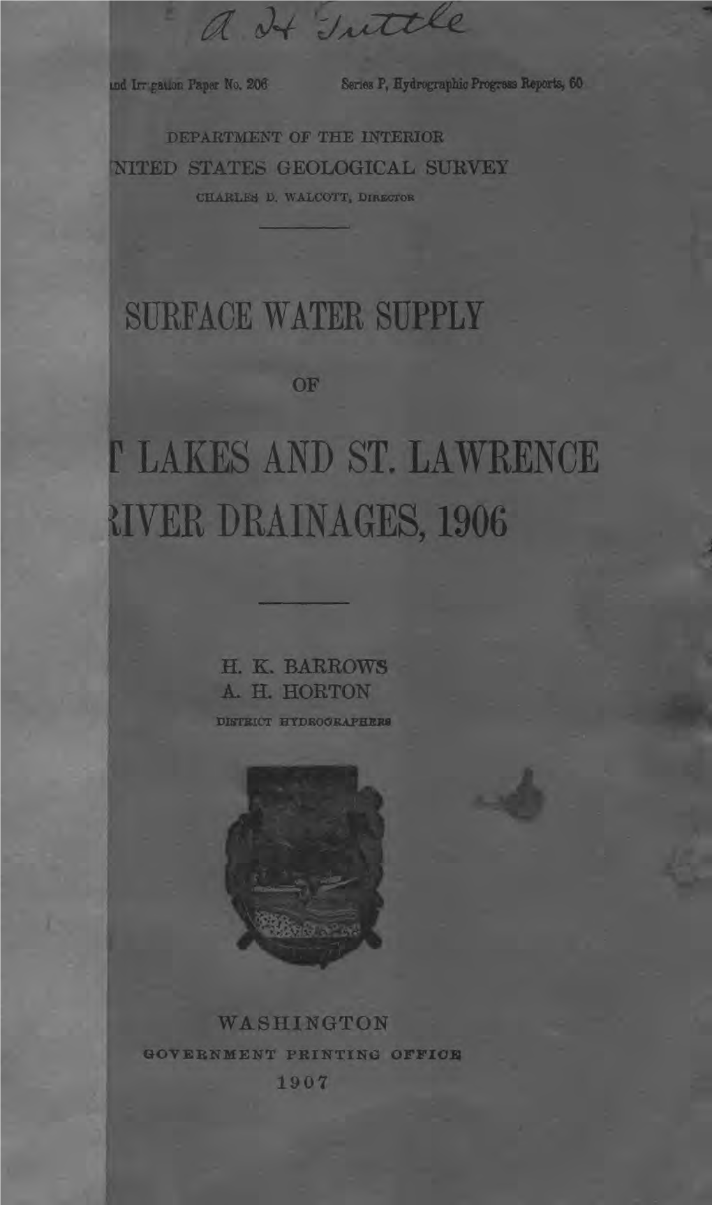 F LAKES and ST. LAWRENCE IIYER DRAINAGES, 1906
