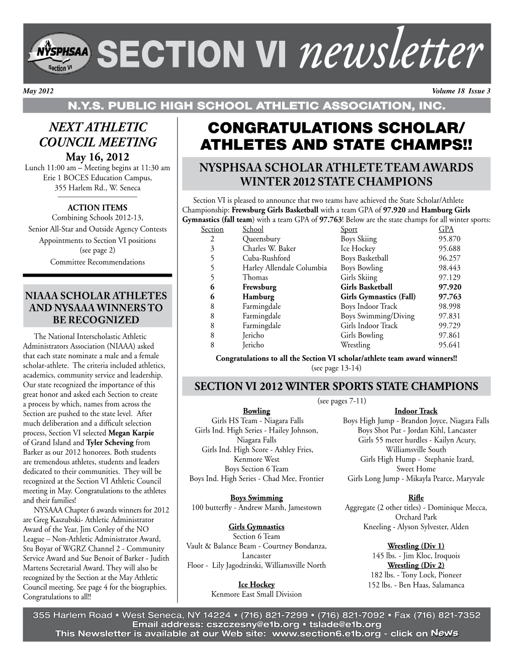 Section Vi Newsletter May 2012 Volume 18 Issue 3 N.Y.S