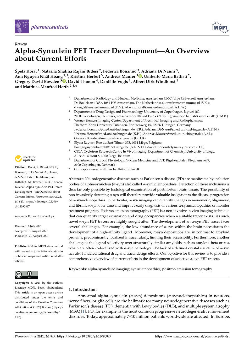 Alpha-Synuclein PET Tracer Development—An Overview About Current Efforts