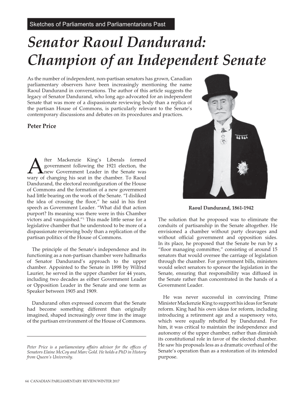 Senator Raoul Dandurand: Champion of an Independent Senate