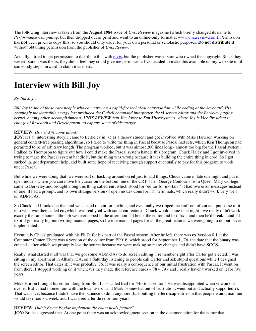 Interview with Bill Joy