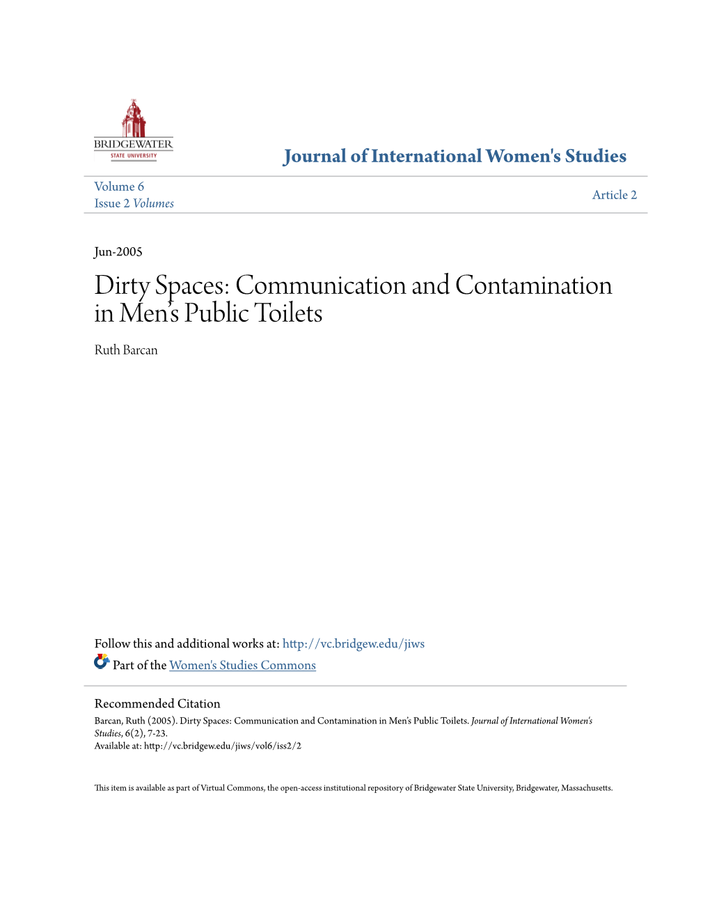 Communication and Contamination in Men's Public Toilets