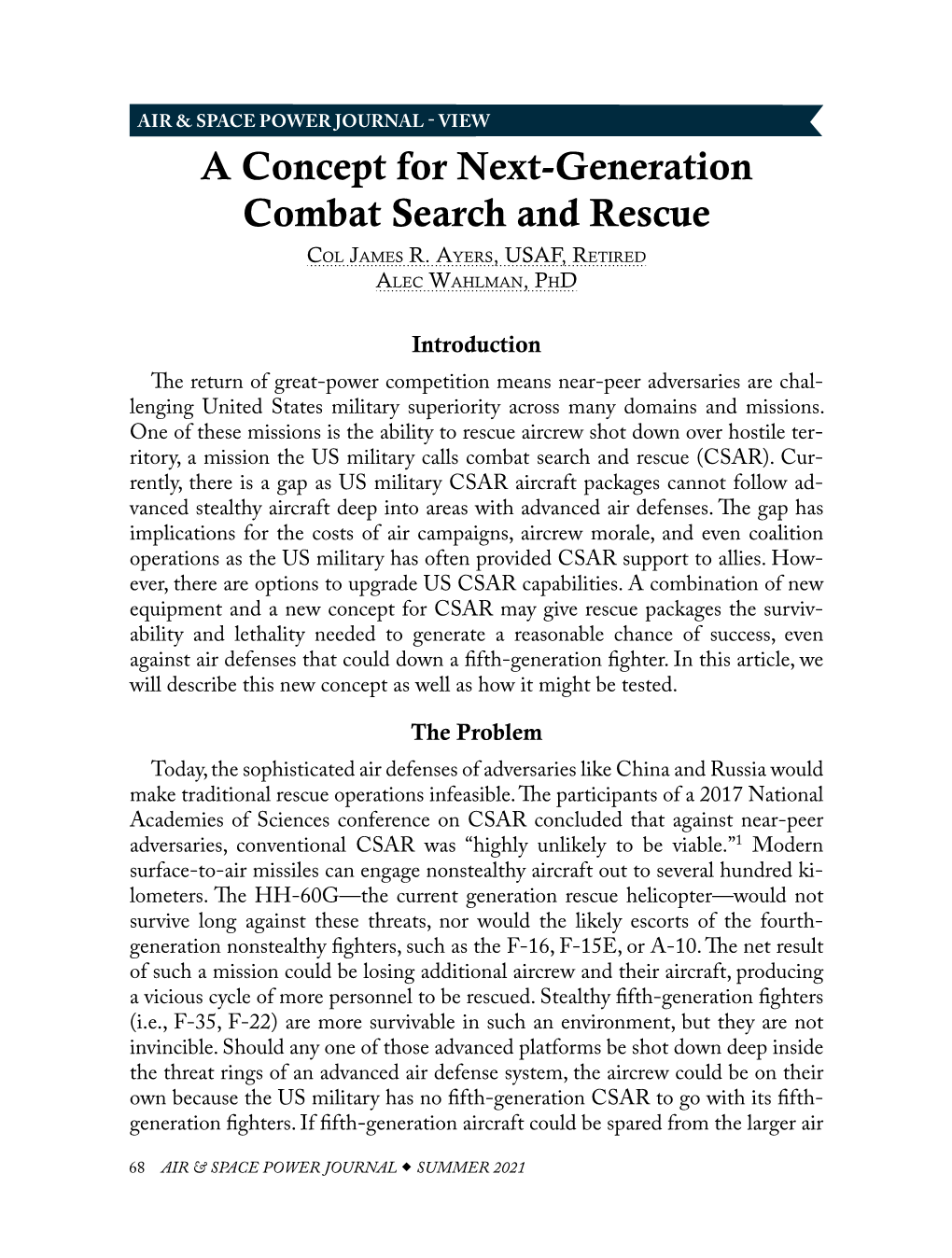 A Concept for Next-Generation Combat Search and Rescue