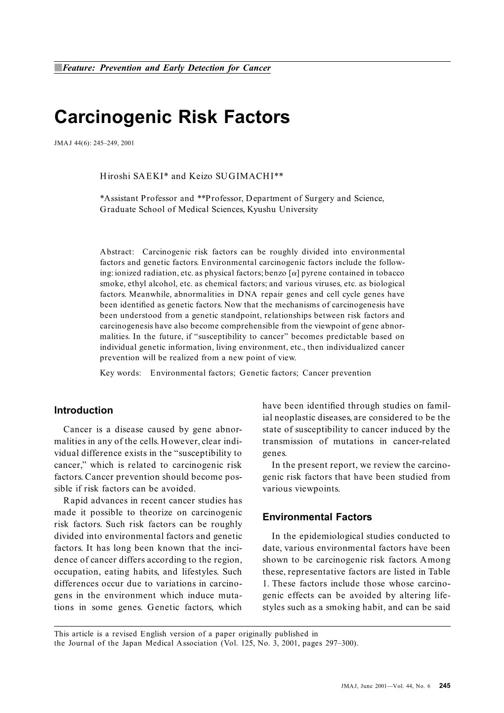 Carcinogenic Risk Factors