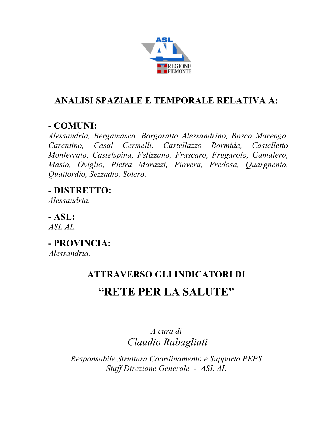 Profili E Piani Di Salute Del Distretto Di Alessandria