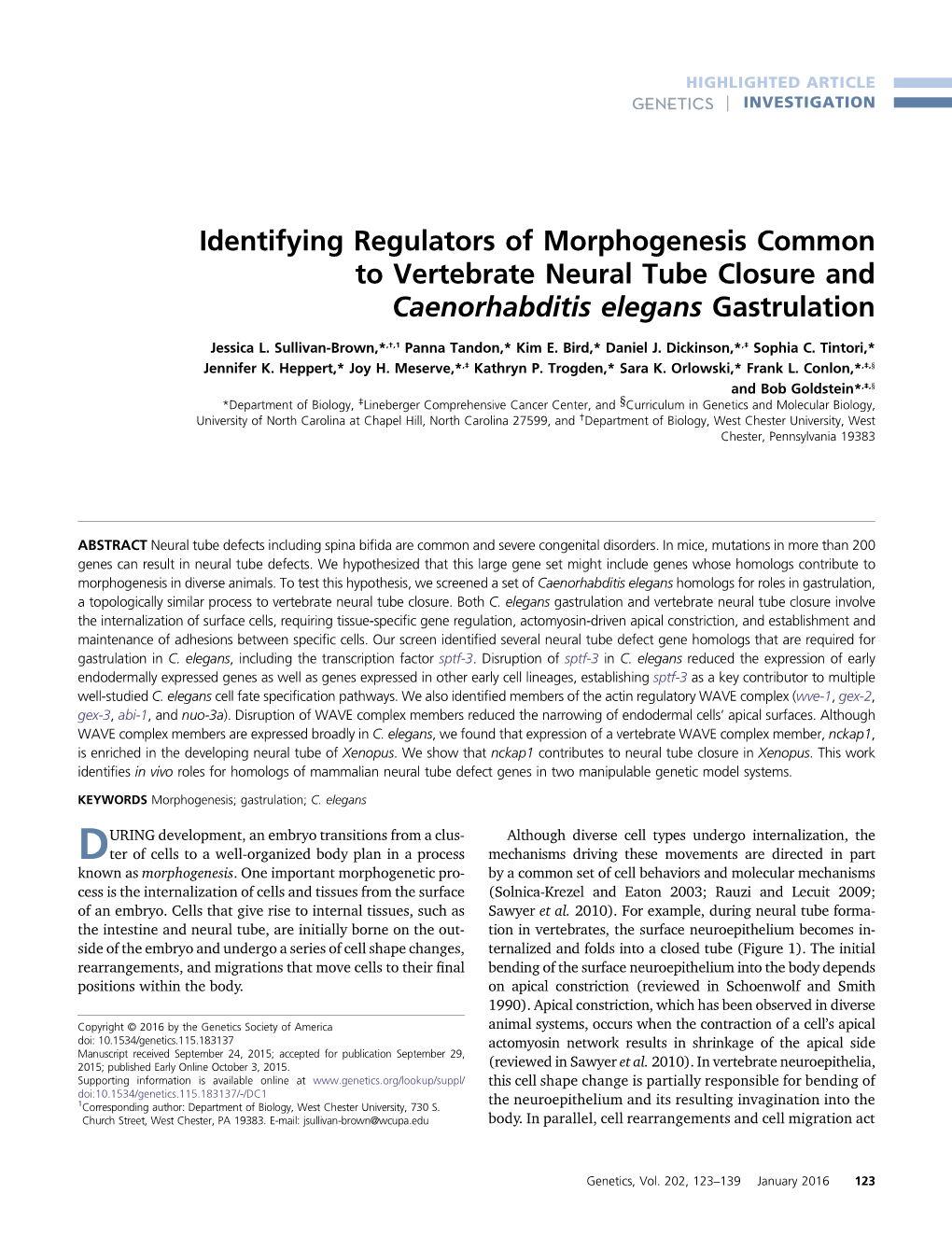 Identifying Regulators of Morphogenesis Common to Vertebrate Neural Tube Closure and Caenorhabditis Elegans Gastrulation