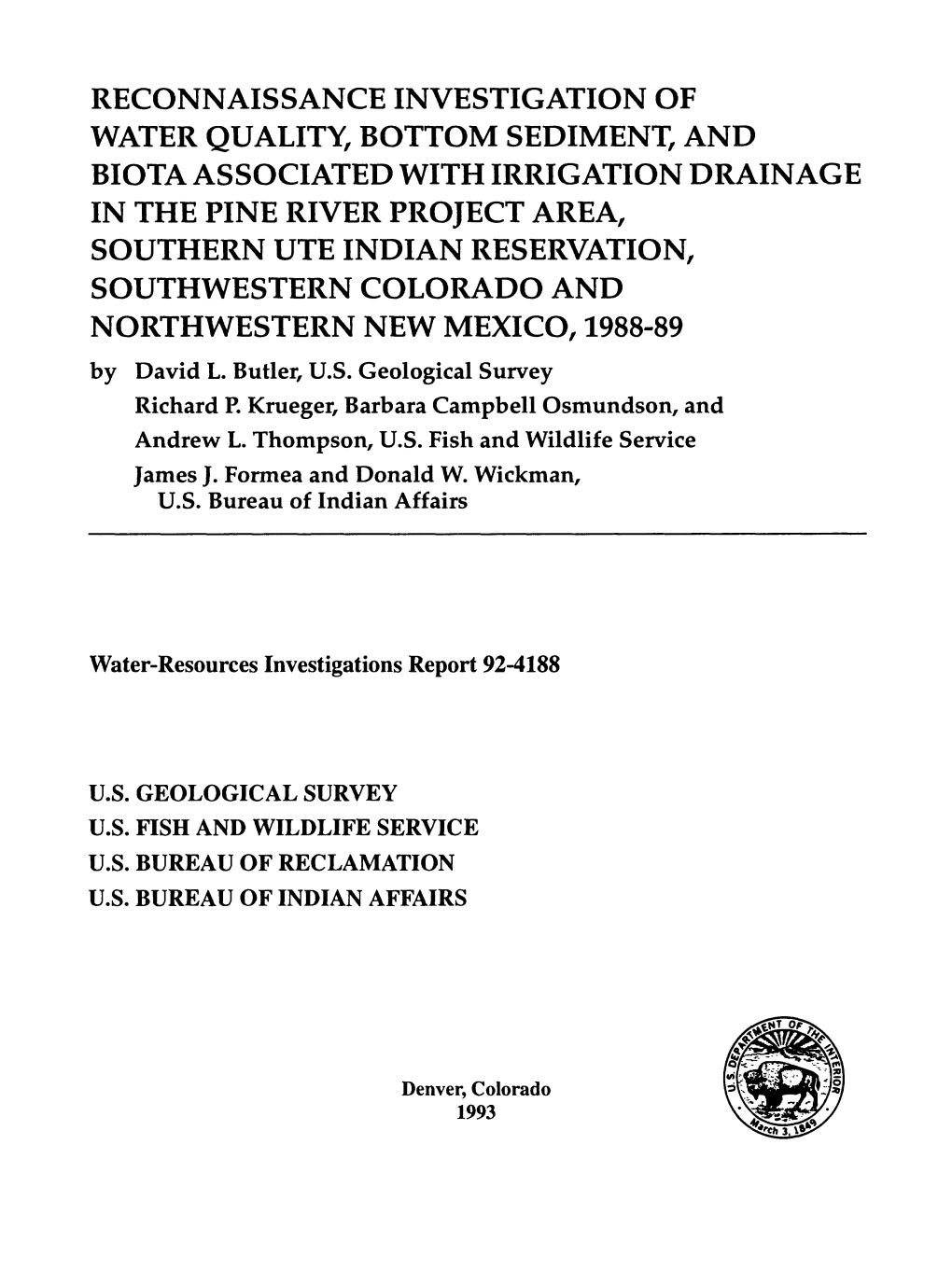 Reconnaissance Investigation of Water Quality, Bottom