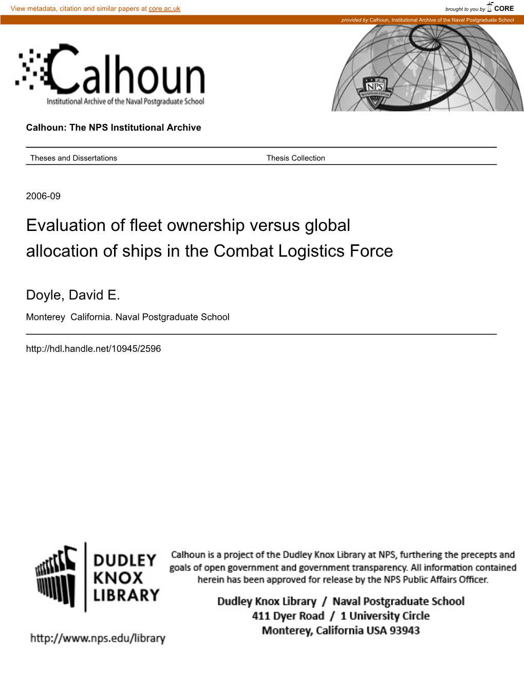 Evaluation of Fleet Ownership Versus Global Allocation of Ships in the Combat Logistics Force