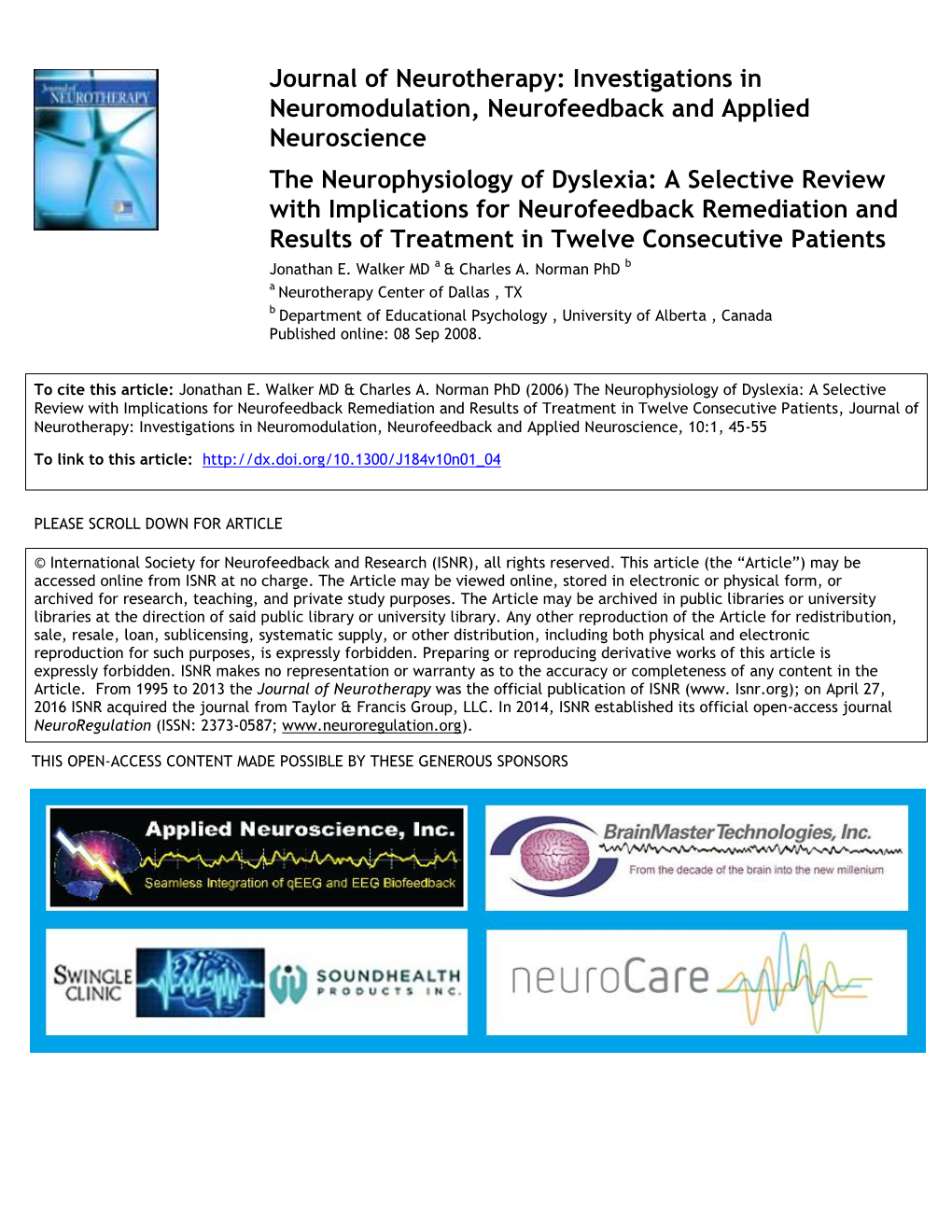 Investigations in Neuromodulation, Neurofeedback and Applied