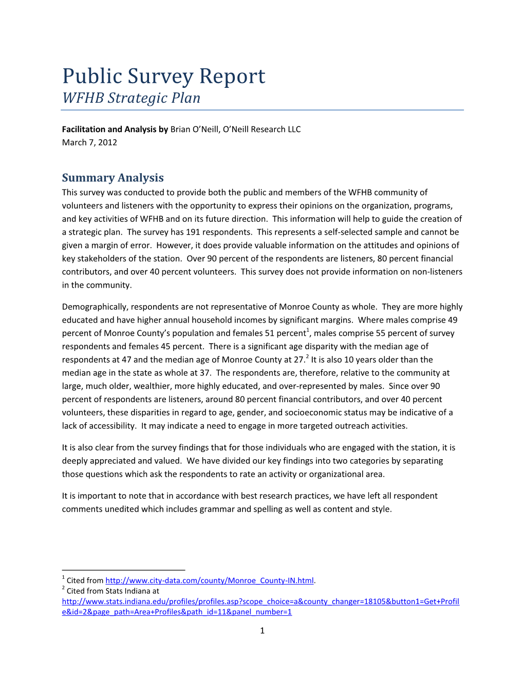 Public Survey Report WFHB Strategic Plan