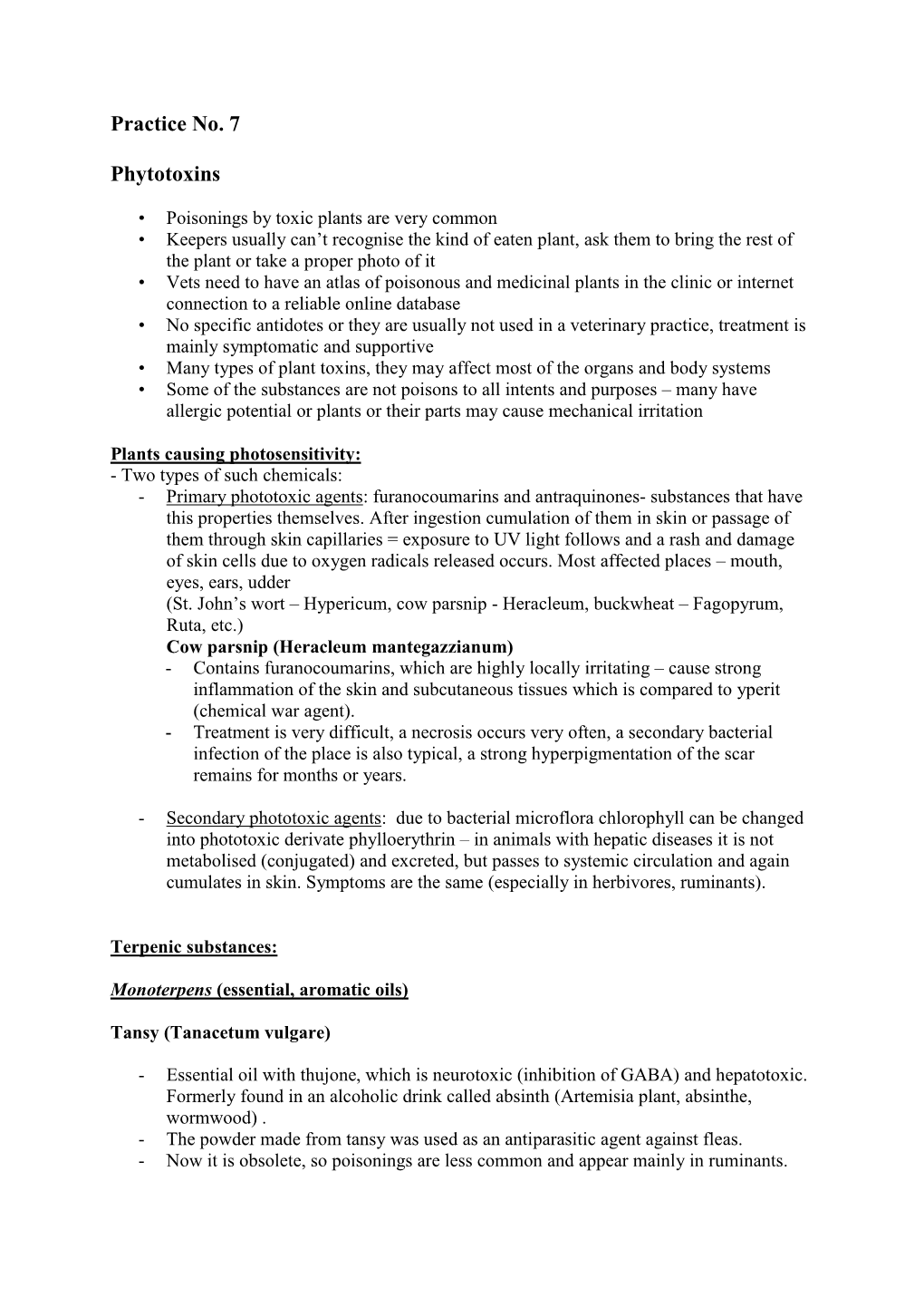 Practice No. 7 Phytotoxins