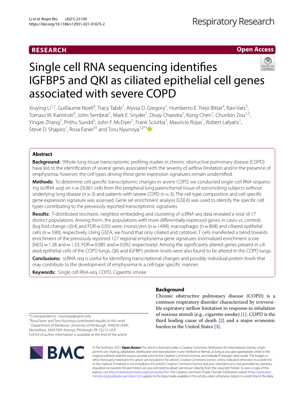 Single Cell RNA Sequencing Identifies IGFBP5 and QKI As Ciliated
