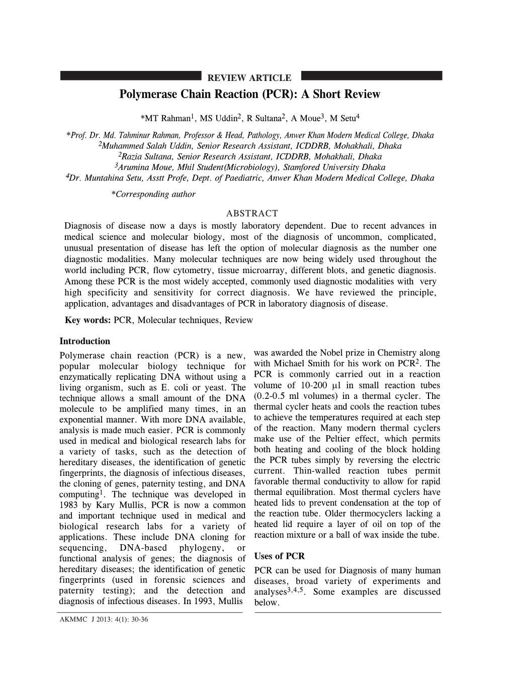 Polymerase Chain Reaction (PCR): a Short Review