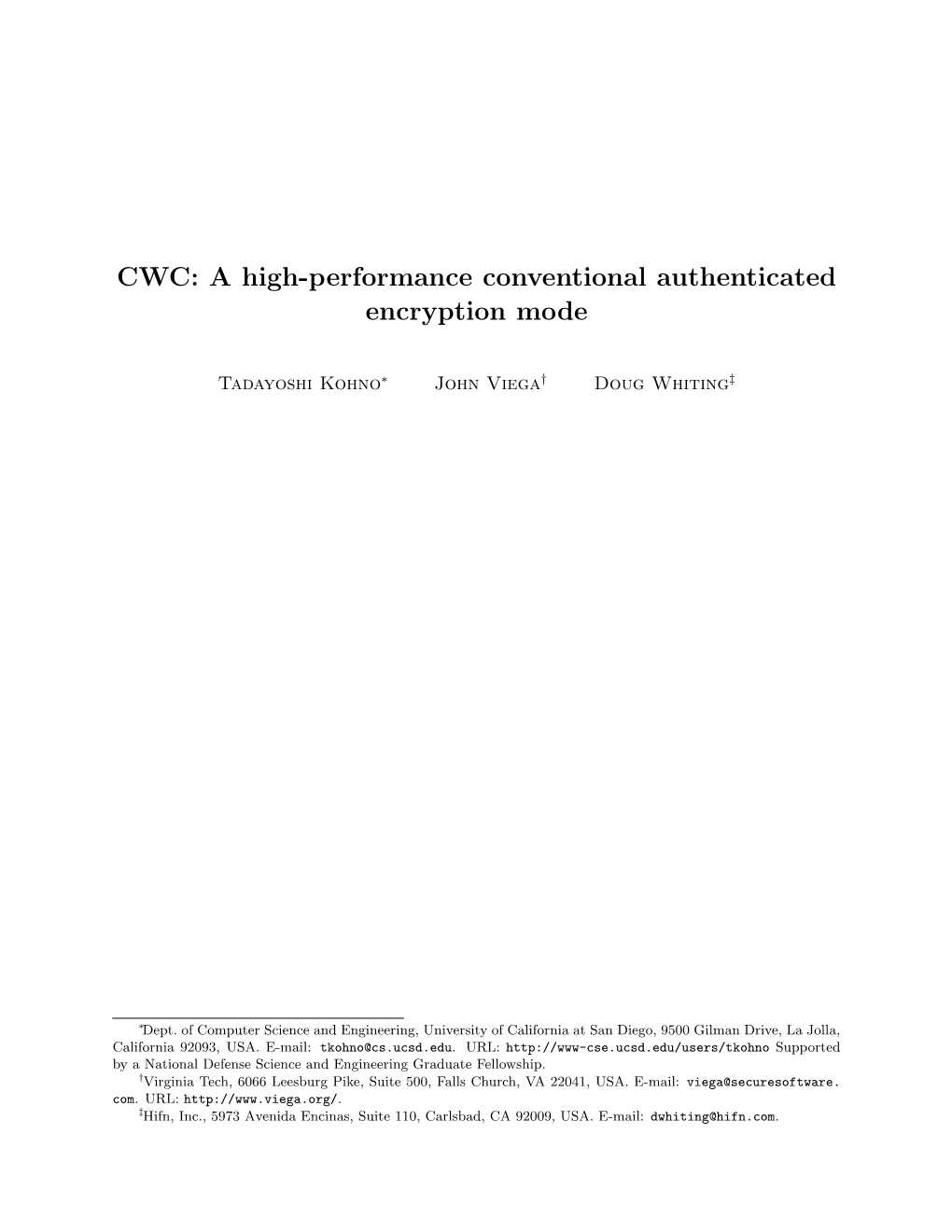 CWC: a High-Performance Conventional Authenticated Encryption Mode