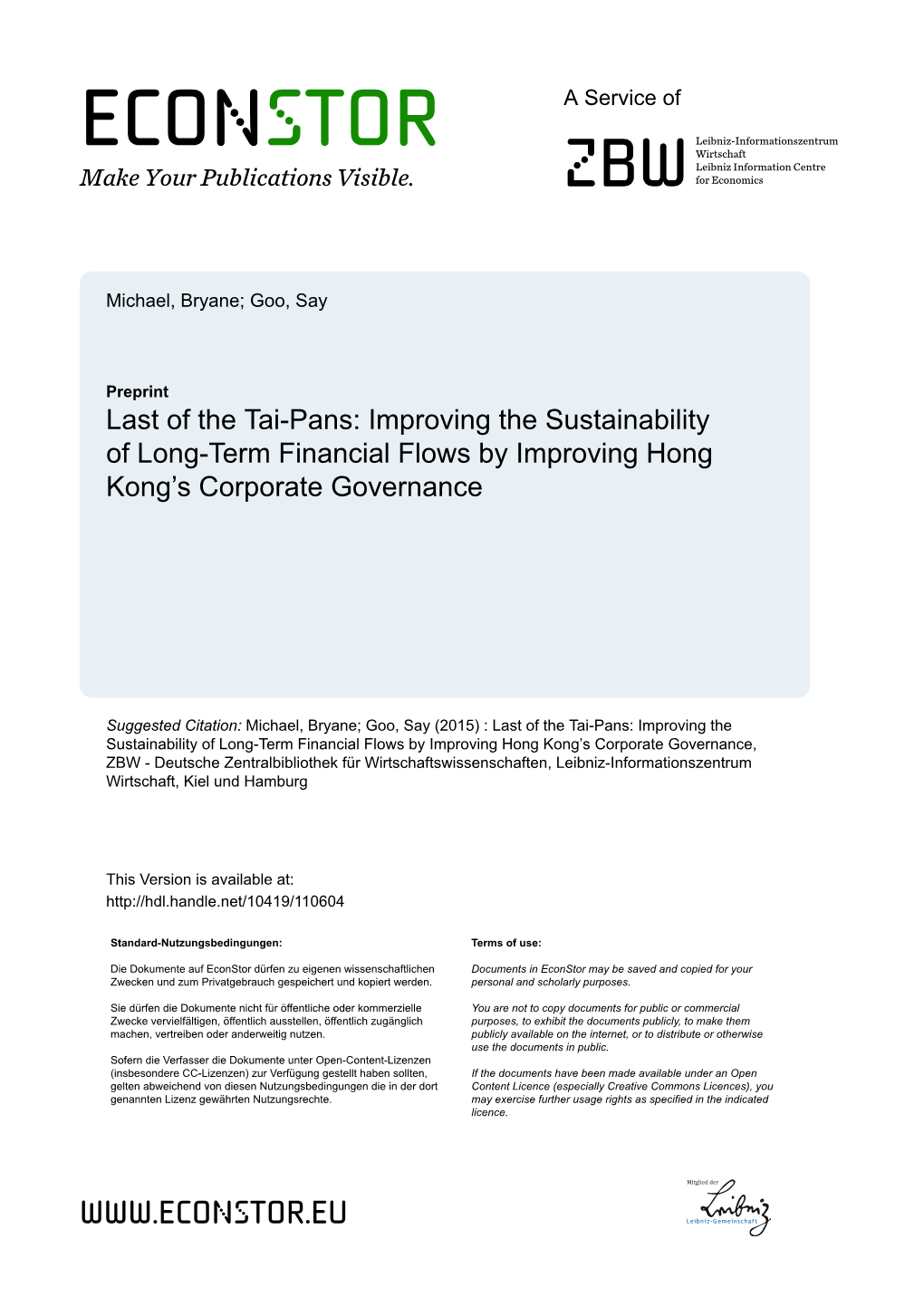 Prospects for Reforming Hong Kong's Corporate Governance Arrangements