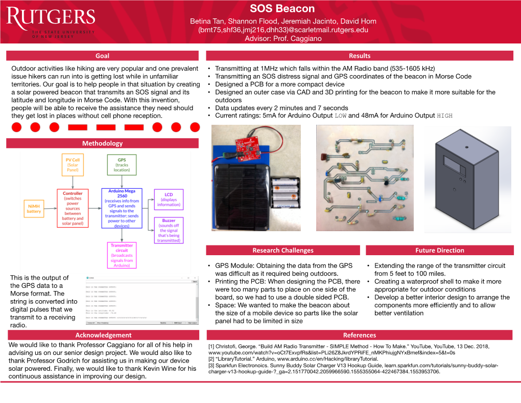 SOS Beacon Betina Tan, Shannon Flood, Jeremiah Jacinto, David Hom (Bmt75,Shf36,Jmj216,Dhh33)@Scarletmail.Rutgers.Edu Advisor: Prof