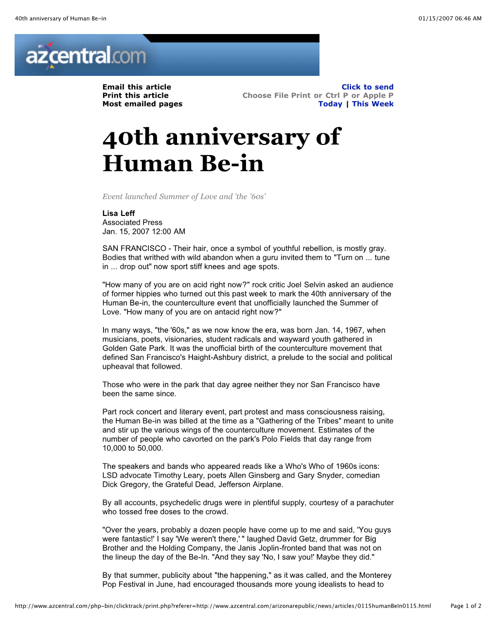 40Th Anniversary of Human Be-In 01/15/2007 06:46 AM