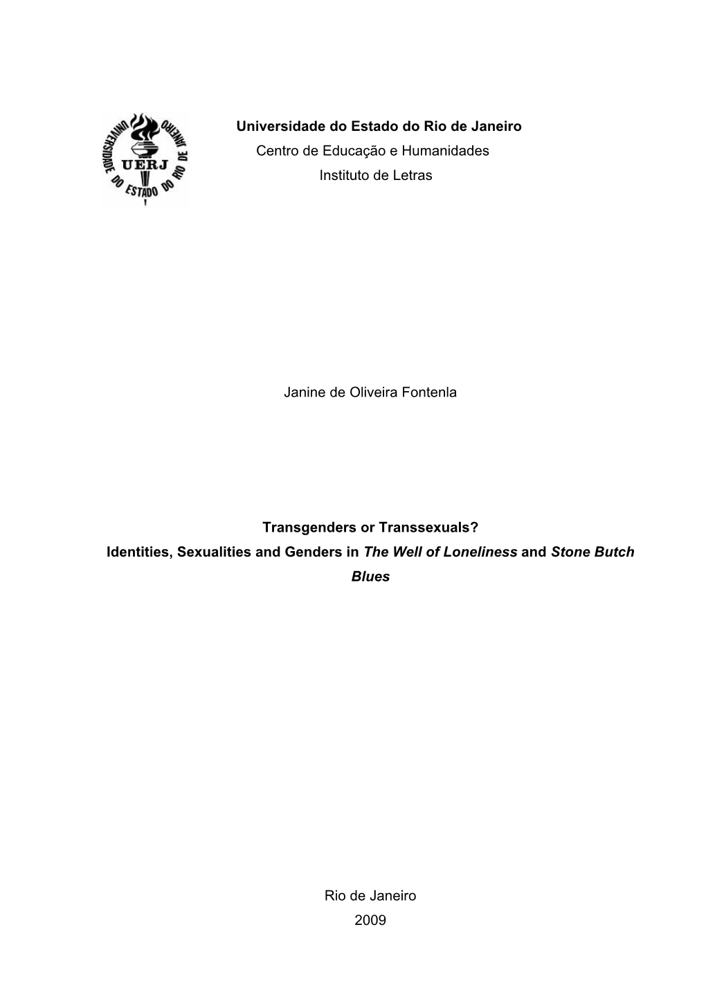 Universidade Do Estado Do Rio De Janeiro Centro De Educação E Humanidades Instituto De Letras