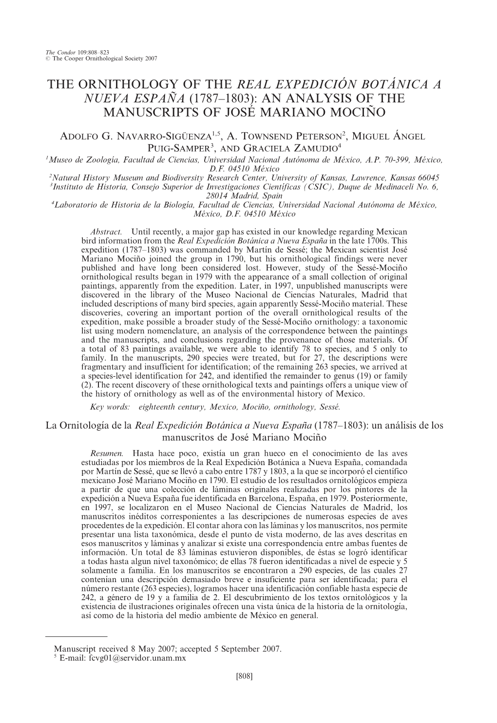 (1787–1803): an Analysis of the Manuscripts of Jose´ Mariano Mocin˜ O