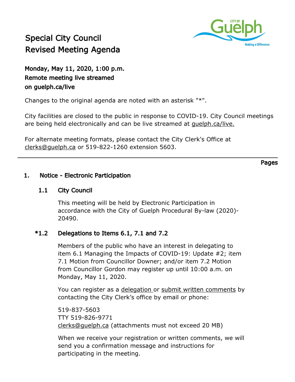 Guelph City Council Meeting May 11, 2Pm