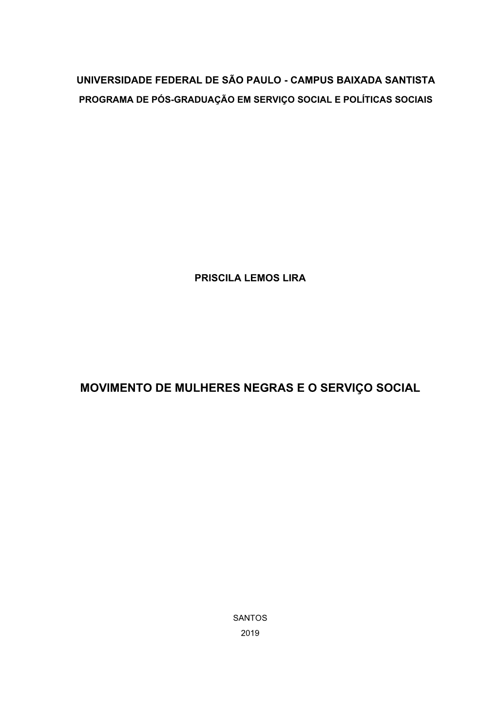 Movimento De Mulheres Negras E O Serviço Social