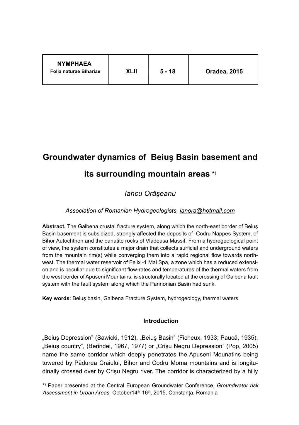 Groundwater Dynamics of Beiuş Basin Basement and Its Surrounding
