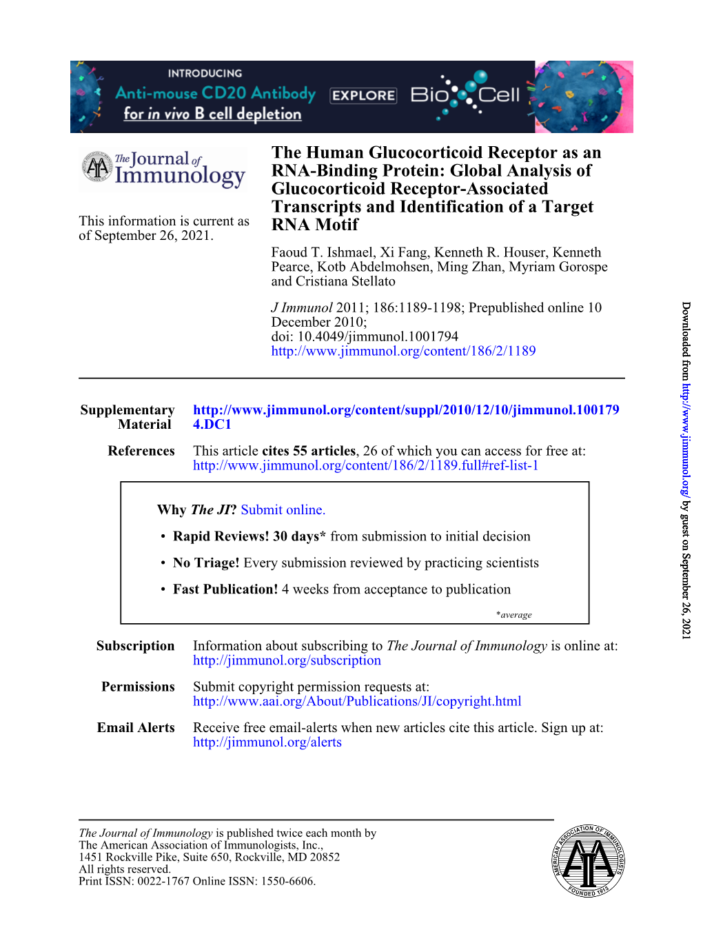 RNA Motif Transcripts and Identification of a Target Glucocorticoid Receptor-Associated RNA-Binding Protein: Global Analysis Of