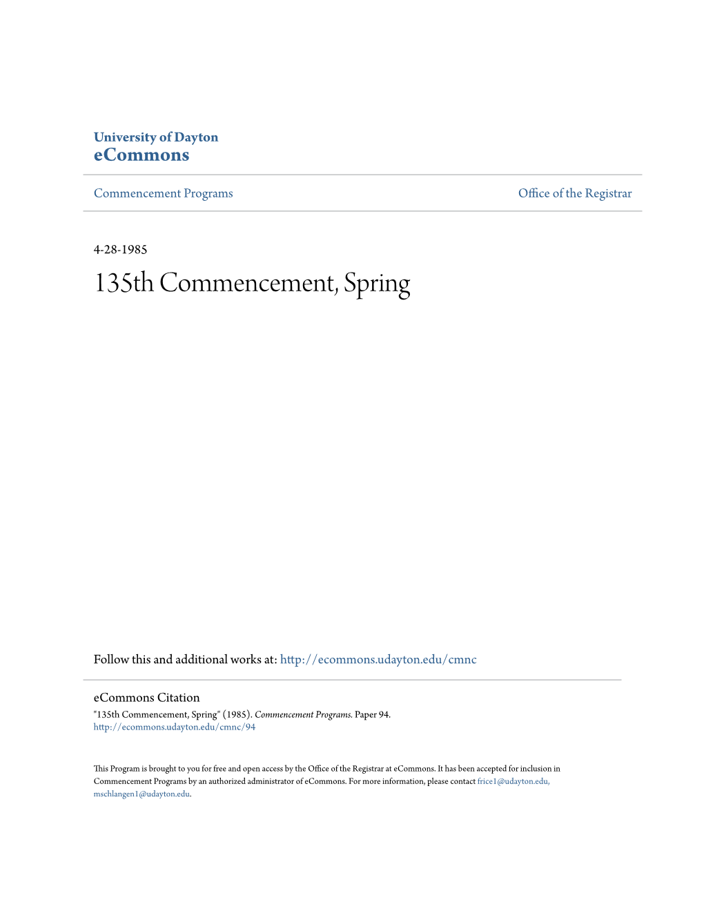 135Th Commencement, Spring