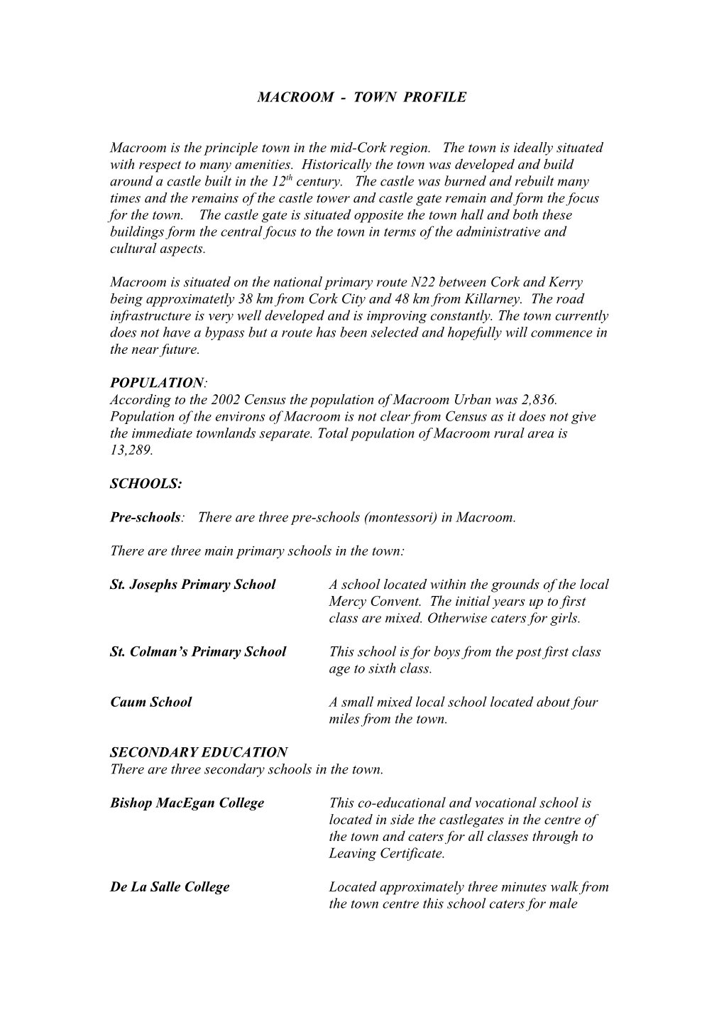 Macroom - Town Profile