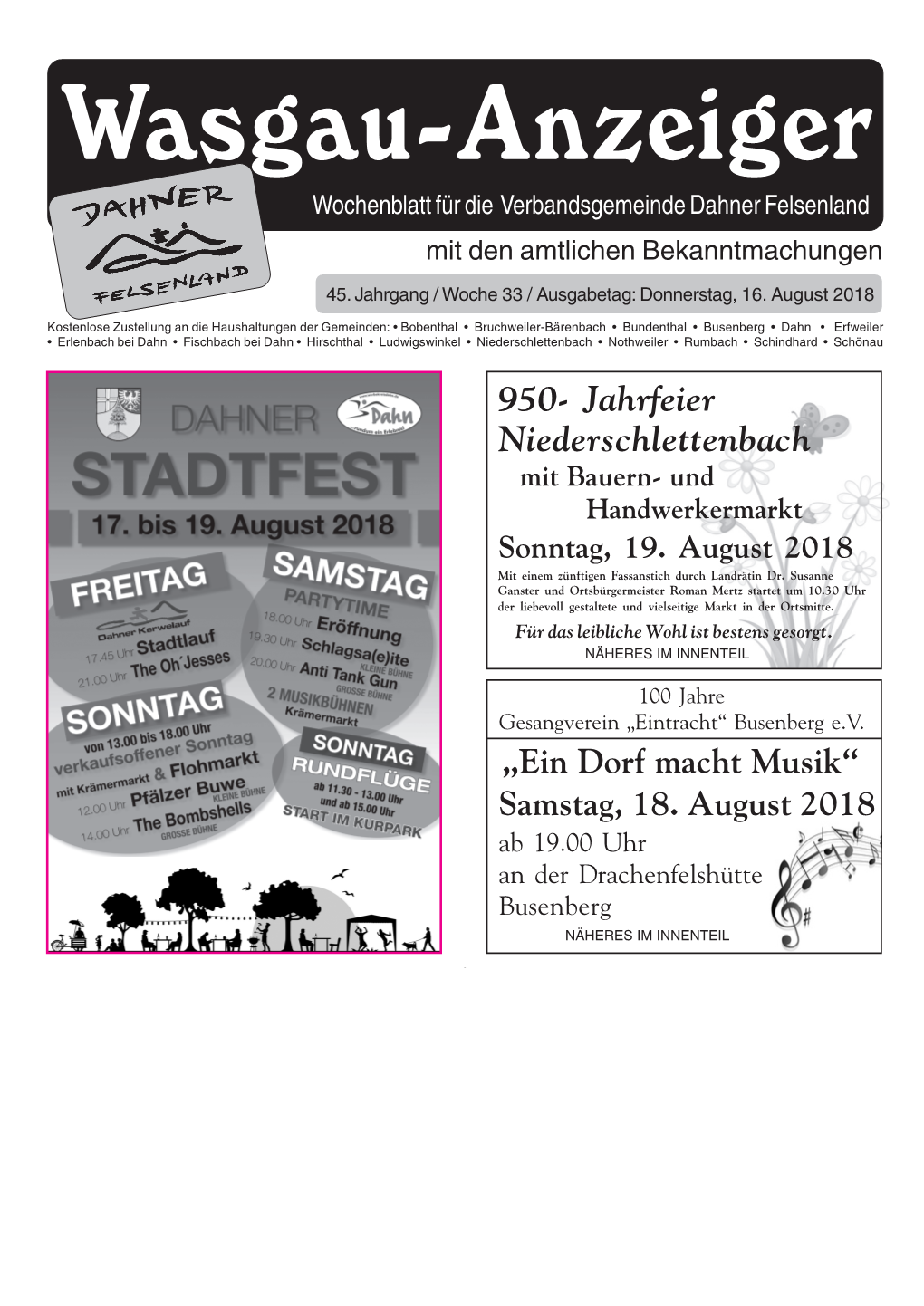 Jahrfeier Niederschlettenbach Mit Bauern- Und Handwerkermarkt Sonntag, 19