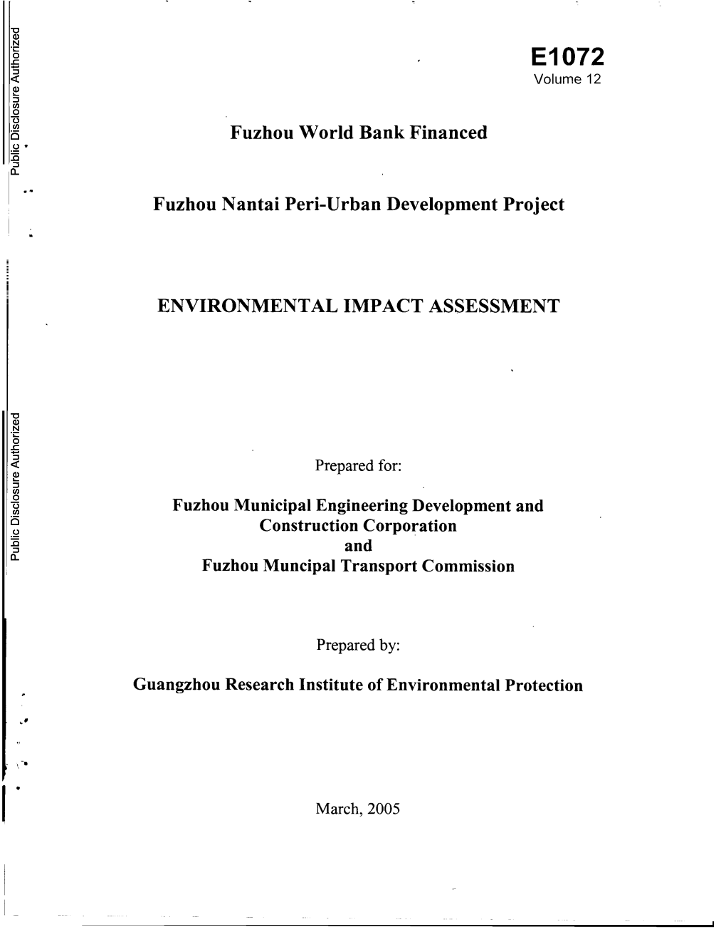 Fuzhou World Bank Financed Fuzhou Nantai Peri-Urban Development