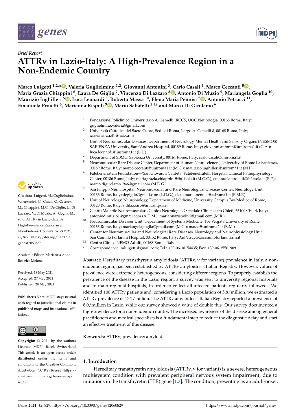 Attrv in Lazio-Italy: a High-Prevalence Region in a Non-Endemic Country