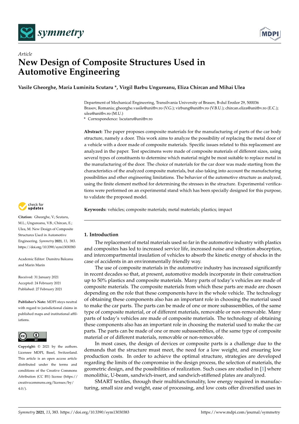 New Design of Composite Structures Used in Automotive Engineering