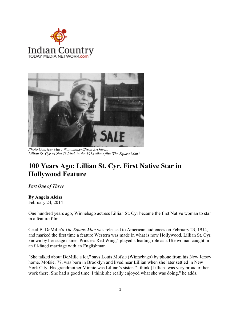 100 Years Ago: Lillian St. Cyr, First Native Star in Hollywood Feature